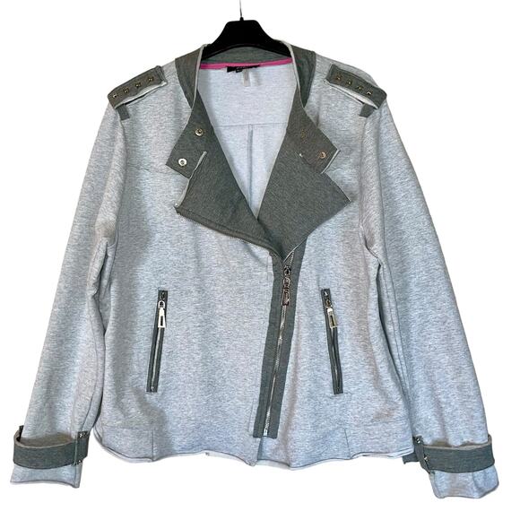 Orly Fleece Jacket Full Zip Asymmetric Sweatshirt Studded - Picture 2 of 14